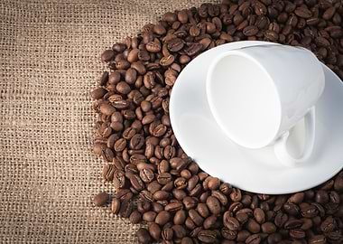 Coffee beans and cup