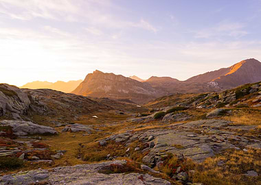 Alpine landscape at sunset