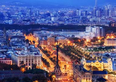 Barcelona Night Cityscape