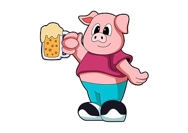 Pig Alcohol Glass of Beer