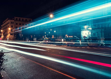 neon long exposure tram