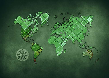 World map art green