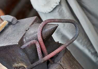 old hammer and hot iron