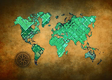 World map art green