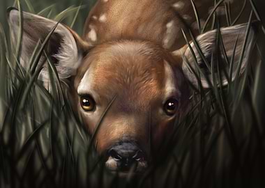 Red deer fawn baby in gras