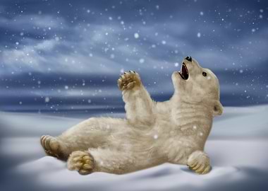 Polar bear cub playing