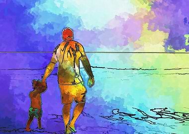 Watercolor adult and child