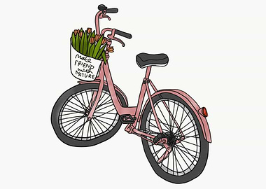 Pink bicycle with flowers
