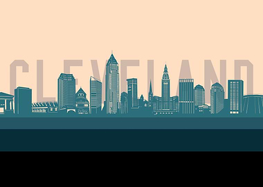 cleveland skyline retro