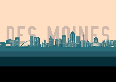 des moines skyline retro