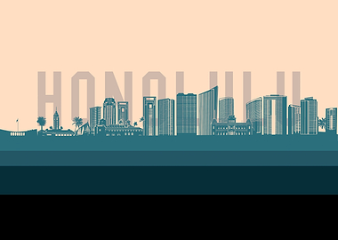 honolulu skyline retro