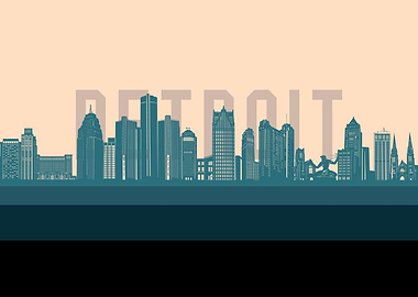 detroit skyline retro