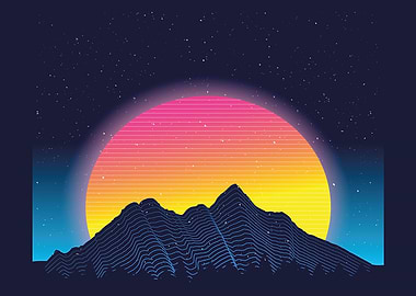 Retrowave Mountains Displa