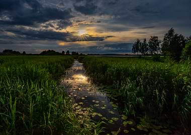 Summer sunset over a river