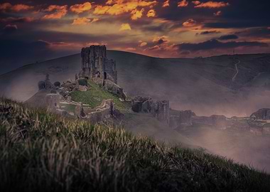 Corfe Castle in the Fog