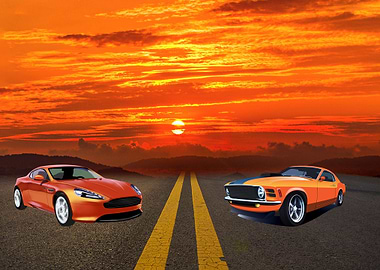 Cars at sunset highway