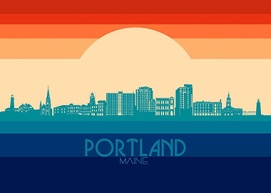 portland me skyline retro