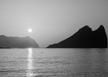 Black and white sea sunset