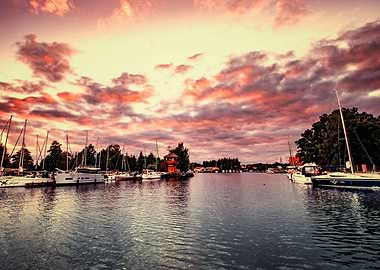 Sunset at the yacht marina