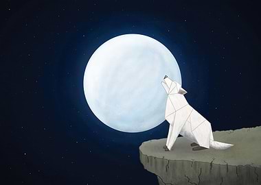Origami Wolf and the Moon