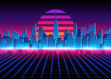 Neon synthwave city