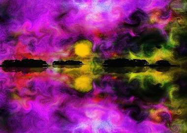 Red sunset over calm water