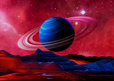 Neon landscape Saturn