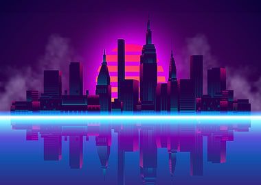 Smoky neon glowing city