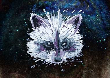 Watercolor raccoon face