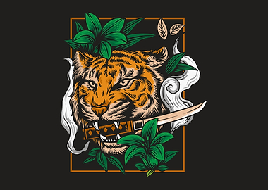 Tiger with katana sword