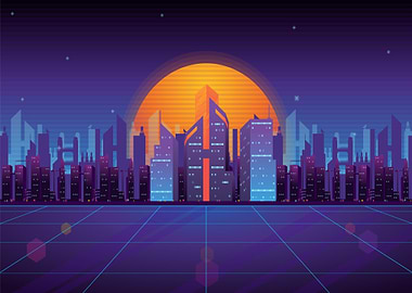 Neon Retro city poster