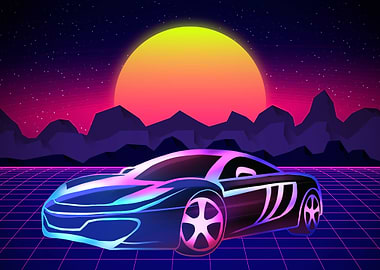 Neon Car by Sunset