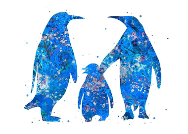 Penguin family blue art