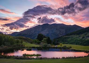 Sunset at Picturesque lake