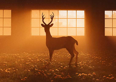 Reindeer sunset window