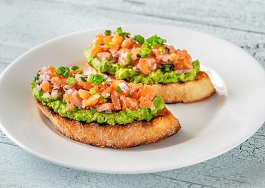 Guacamole and salmon toast