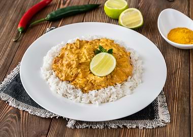 Portion of chicken curry