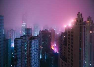 Foggy city night