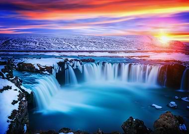 waterfall sunset