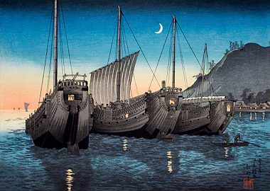 Boats and the Moonlit Bay