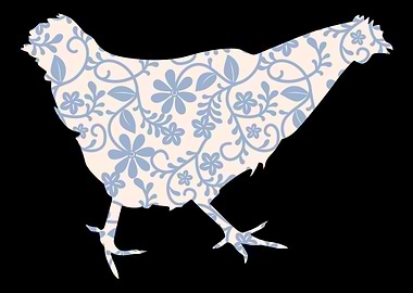 Chicken Blue Flower Patter