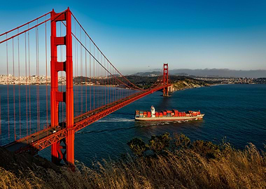 red bridge boat under beac