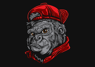 gorilla wearing red hat