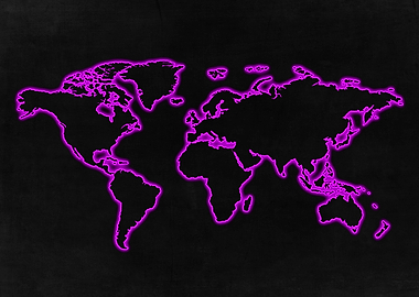 Neon Fuchsia World Map