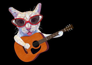Funny cat playing guitar