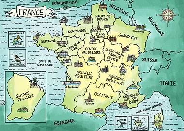 Carte aquarelle de France