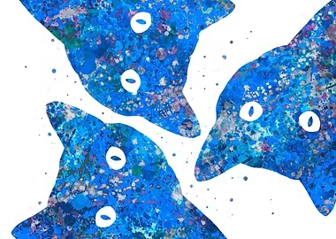 Cat peeking blue abstract