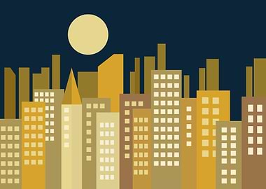 Yellow Moon City Skyline