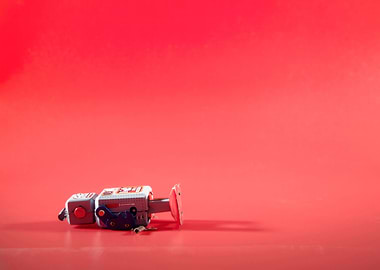 Tin toy robot red lost cha