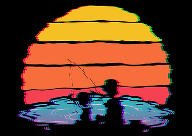 Father Son Fishing Retro